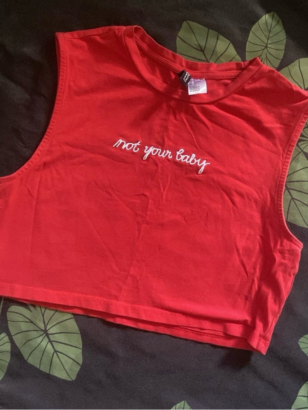 Red Cropped Tank with 'not your baby' Embroidery